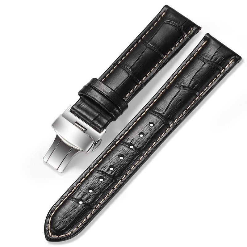 iStrap Leather Watch Band -Alligator Grain Embossed Pattern Calfskin Replacement Strap-Stainless Steel Deployment Buckle with Push Buttons-Bracelet for Men Women-18mm 19mm 20mm 21mm 22mm 24mm - Image 1